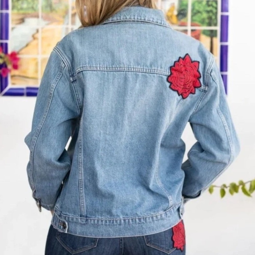 ARIAT Rodeo Quincy Trucker Denim Jacket Western Rose Applique Women's XLarge NEW - Picture 5 of 9
